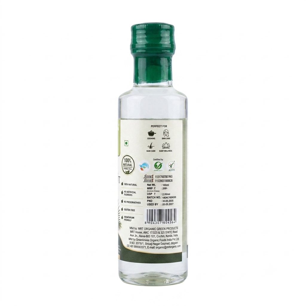 Coconut Oil – USDA Organic-Organic Extra Virgin  - Cold Pressed- Unrefined, Unbleached –No preservatives &amp; No artificial – MRT Organics – 100ml