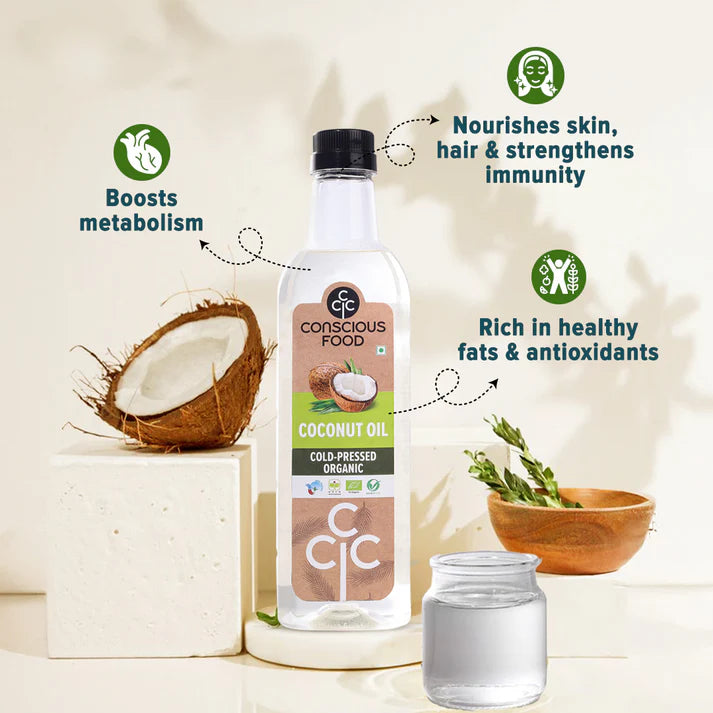 Coconut Oil | Cold Pressed Cold - Organic , 100% Pure - Edible Coconut Oil-Improve Metabolism and Boost Immunity Oil  – Conscious Food - 500ml