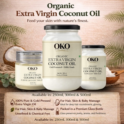 Oil| Organic Extra Virgin Coconut Oil - Cold Pressed - OKO Whole Food - 300ml