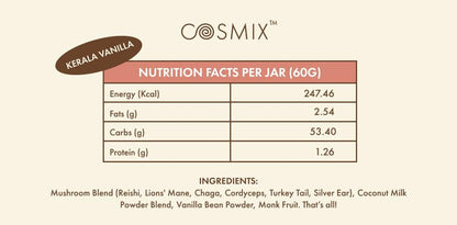 Coffee Booster | Shroom Immune (Kerala Vanilla) - No Added Preservatives, No Added Artificial Flavours &amp;amp; No Added Colour - Cosmix - 60gm