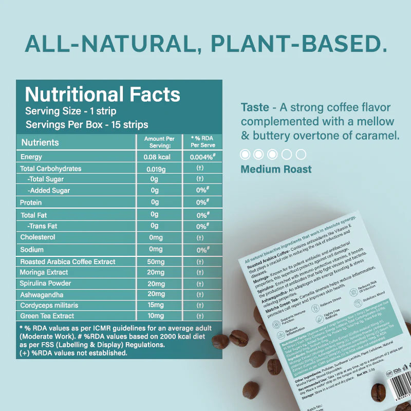 Coffee | Melts Superfood Latte – Caramel Flavor – Vegan, Gluten Free, Guilt Free, Preservatives Free, Soy &amp;amp; Nut Free – Wellbeing Nutrition – 15 Strips