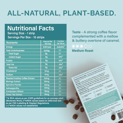 Coffee | Melts Superfood Latte – Caramel Flavor – Vegan, Gluten Free, Guilt Free, Preservatives Free, Soy &amp;amp; Nut Free – Wellbeing Nutrition – 15 Strips