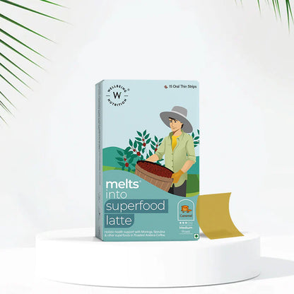 Coffee | Melts Superfood Latte – Caramel Flavor – Vegan, Gluten Free, Guilt Free, Preservatives Free, Soy &amp;amp; Nut Free – Wellbeing Nutrition – 15 Strips