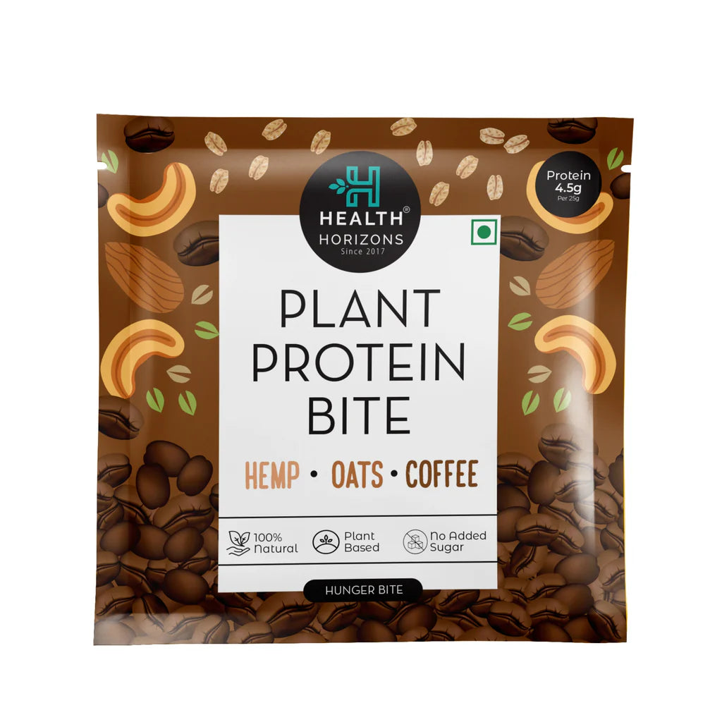 Plant Protein Bite | Hemp - Oats - Coffee - Natural - Vegan, No Added Sugar, Soy Free &amp; No Additives - Health Horizon - 25gm