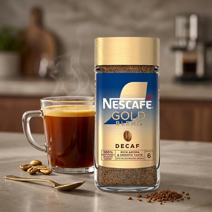 Coffee | GOLD BLEND Decaf Instant Coffee - Rich Aroma &amp; Smooth Taste (With Golden Roasted Arabica)  – 100% Responsibly Sourced Coffee - NESCAFE– 95gm