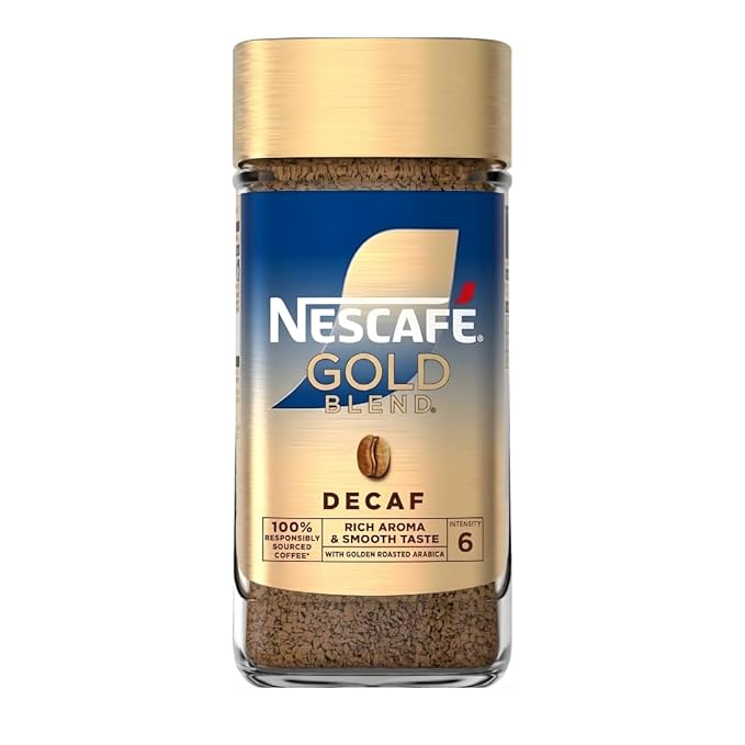 Coffee | GOLD BLEND Decaf Instant Coffee - Rich Aroma &amp; Smooth Taste (With Golden Roasted Arabica)  – 100% Responsibly Sourced Coffee - NESCAFE– 95gm