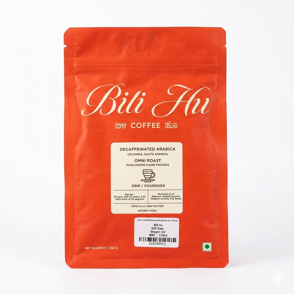 Coffee | Decaffeinated Arabica (Drip / Pourover) - Omni Roast- Colombia- Directly Traded, Hand Picked, Craft Roasted-No Added Flavours or Preservatives - Bili Hu - 250gm