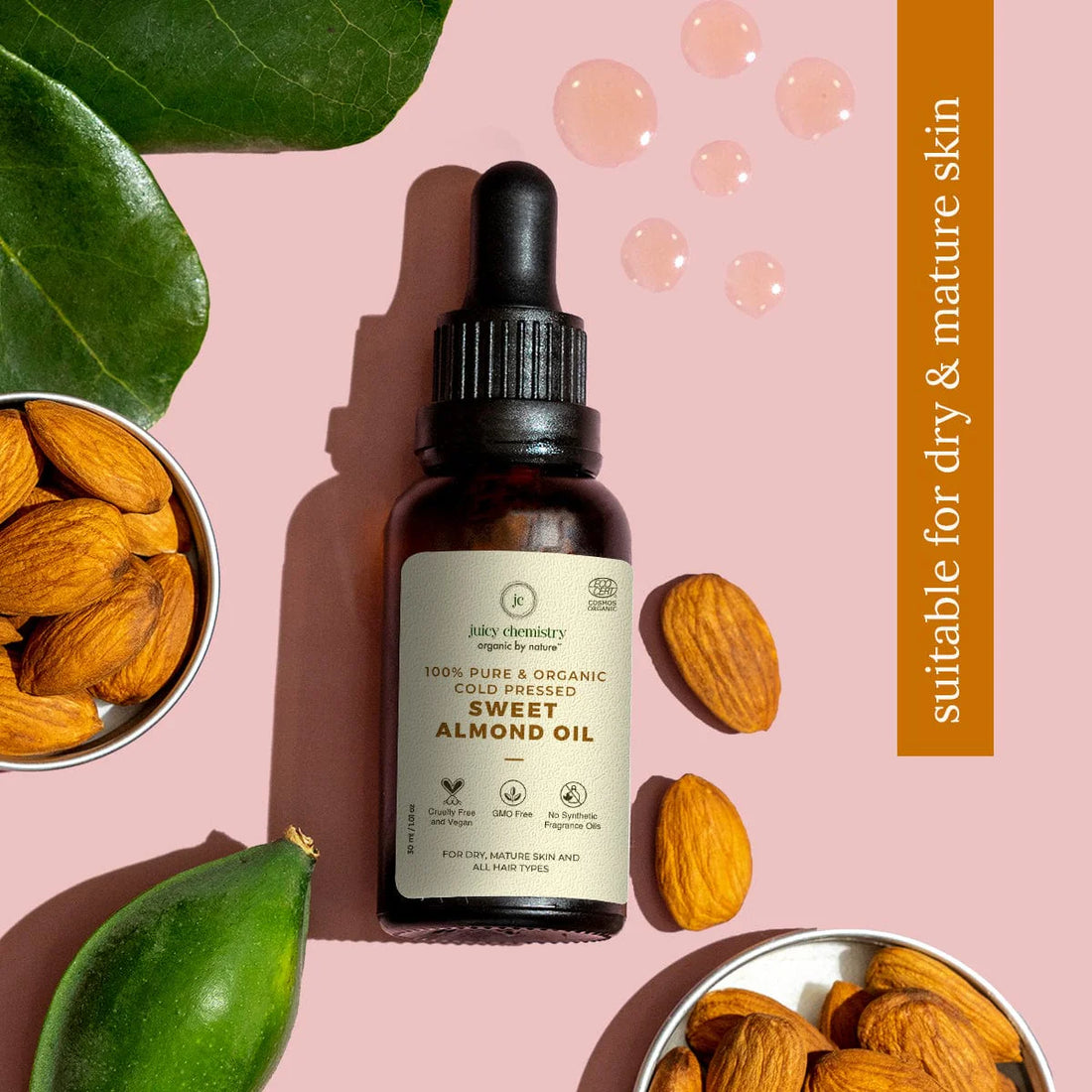 Cold Pressed Sweet Almond Carrier Oil - Juicy Chemistry - 30ml