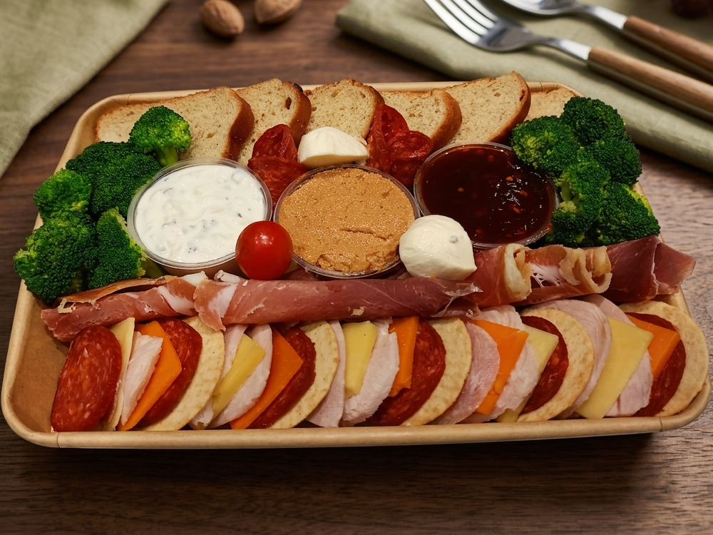 Cold Chicken Garden - Grazing Board of Cold Meat Garden- Non Veg - Fresh - Gourmet Meat &amp; Cheese Party Platter with Organic Ingredients