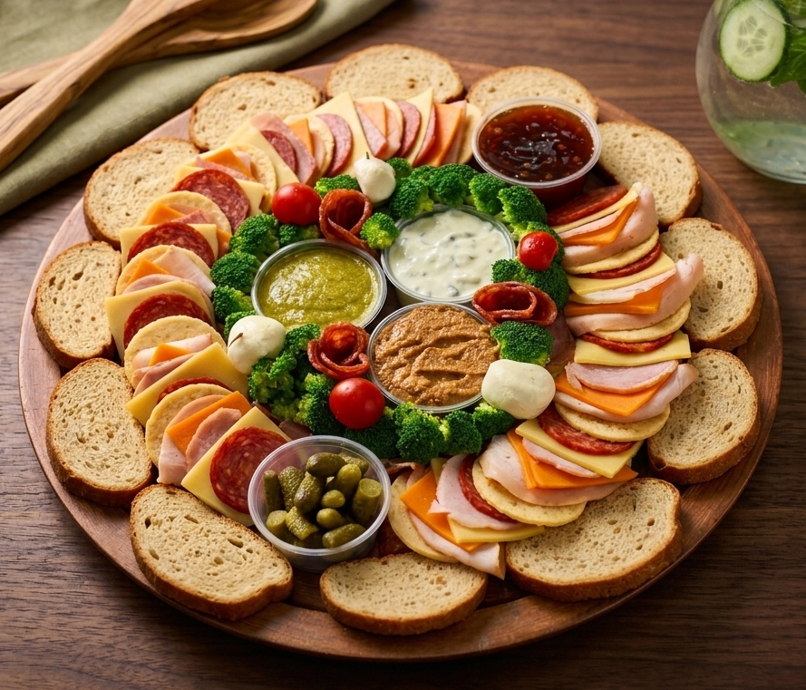 Cold Chicken Garden - Grazing Board of Cold Meat Garden- Non Veg - Fresh - Gourmet Meat &amp; Cheese Party Platter with Organic Ingredients