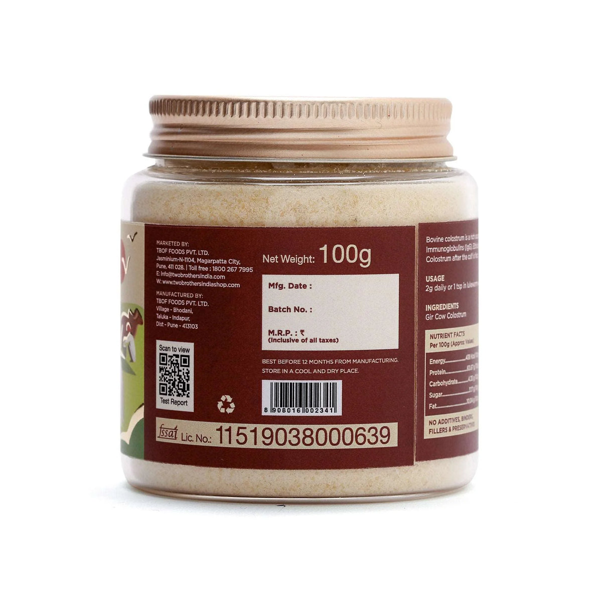 Colostrum Powder | Desi Gir Cow - Immunity Support, No Additives, Artificial Preservatives &amp;amp; No Synthetic Fillers Or Binders - Two Brothers - 100gm