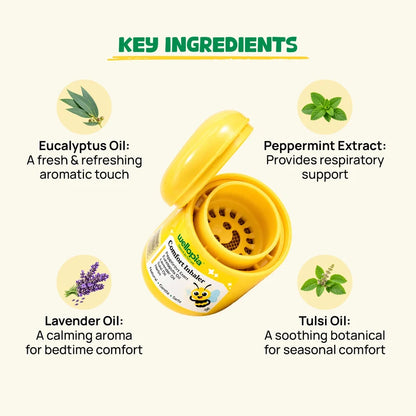 Comfort Inhaler (Peppermint, Eucalyptus, Lavender, Tulsi, Herbs)- Plant-Based Aromatic Relief for Stuffy Noses-No Messy Balms, No Sticky Application, No Mixing, No Water Needed, No Complicated Routine – Wellopia- 15gm