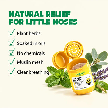 Comfort Inhaler (Peppermint, Eucalyptus, Lavender, Tulsi, Herbs)- Plant-Based Aromatic Relief for Stuffy Noses-No Messy Balms, No Sticky Application, No Mixing, No Water Needed, No Complicated Routine – Wellopia- 15gm