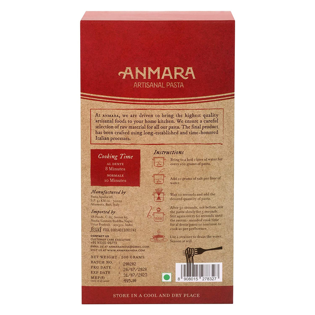 Pasta | Conchigliette Pasta - Organic - Hard Drum Wheat Pasta - 100% Italian – Anmara – 500gm