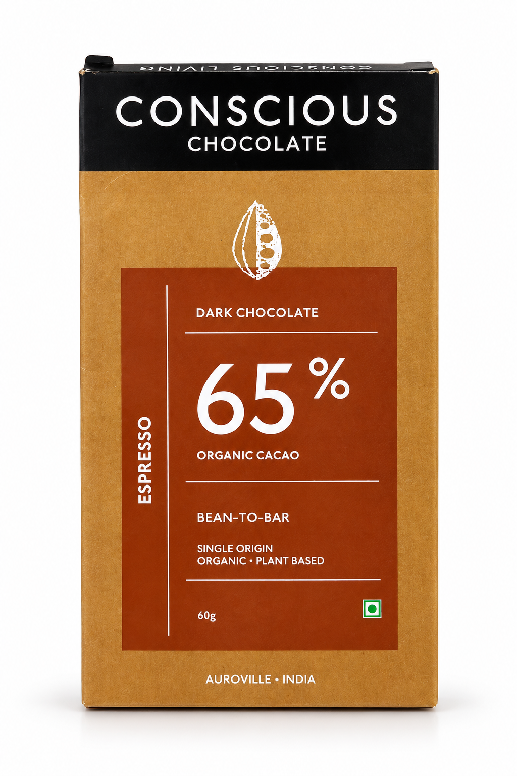 65% Espresso Dark Chocolate - Vegan &amp;amp; Gluten Free - Conscious Living - 60gm