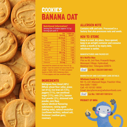 Cookies | Banana Oat - No Maida, No Refined Sugar &amp;amp; No Palm Oil - Slurrp Farm - 88gm
