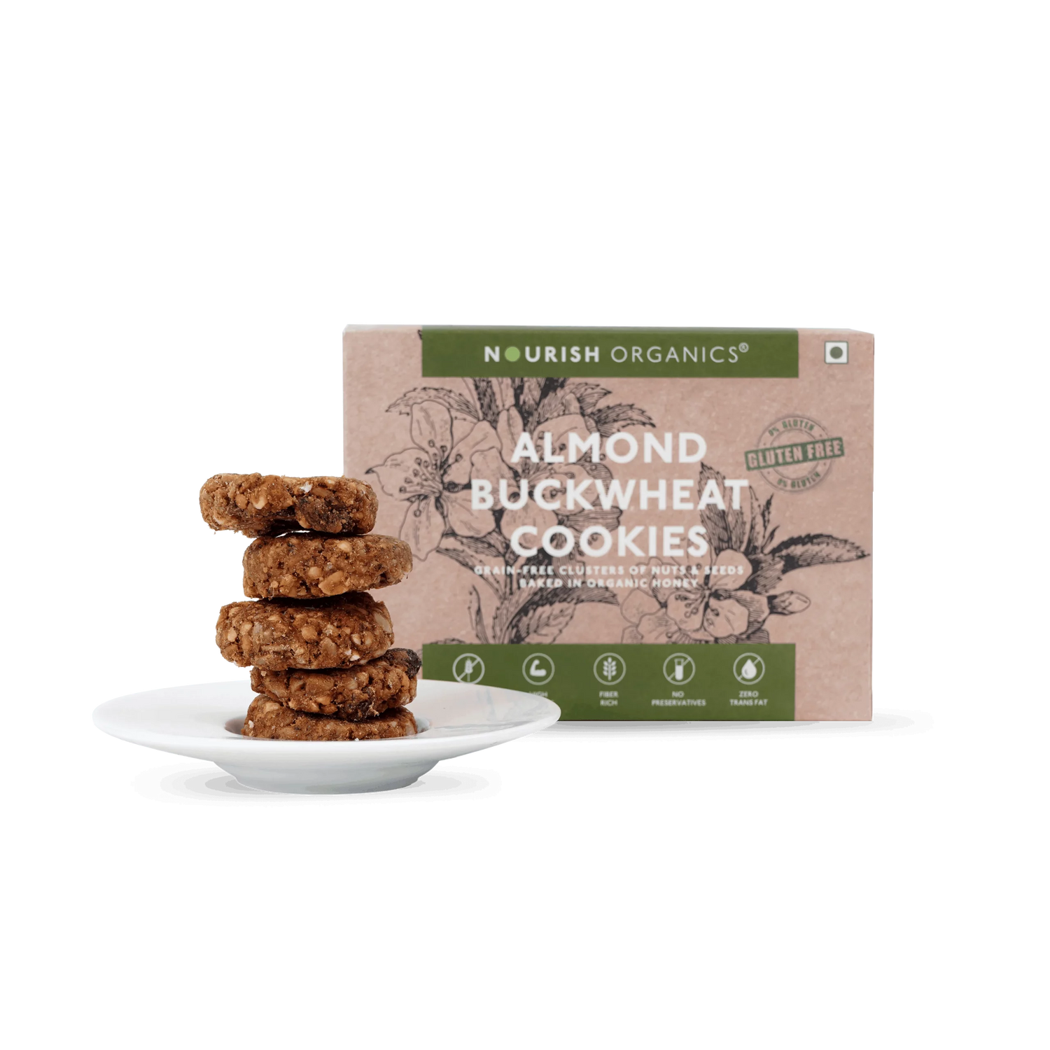 Cookies | Almond Buckwheat - Gluten Free, High Protein, Rich In Fiber, Fat Free &amp;amp; Lactose Free - Nourish Organic - 120gm