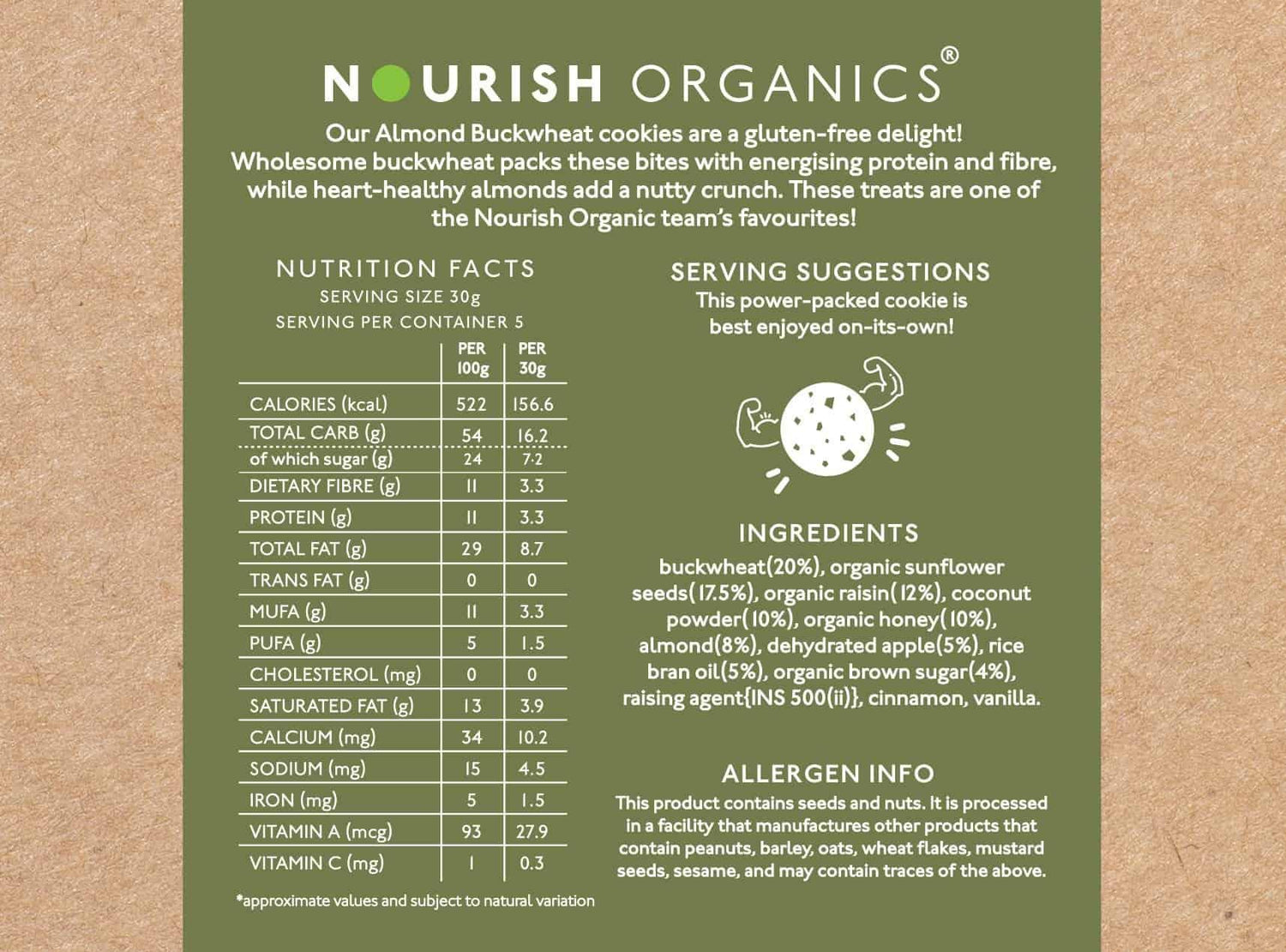 Cookies | Almond Buckwheat - Gluten Free, High Protein, Rich In Fiber, Fat Free &amp;amp; Lactose Free - Nourish Organic - 120gm