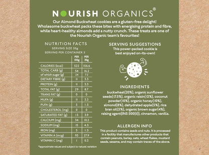 Cookies | Almond Buckwheat - Gluten Free, High Protein, Rich In Fiber, Fat Free &amp;amp; Lactose Free - Nourish Organic - 120gm