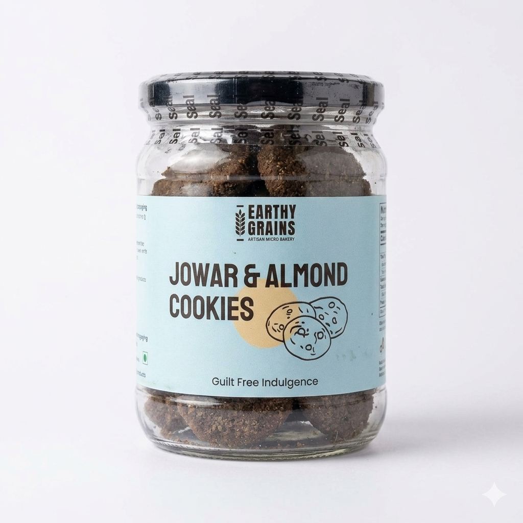 Cookies | Jowar &amp; Almond Cookies - Gluten Free &amp; Guilt Free - Earthy Grains - 175gm