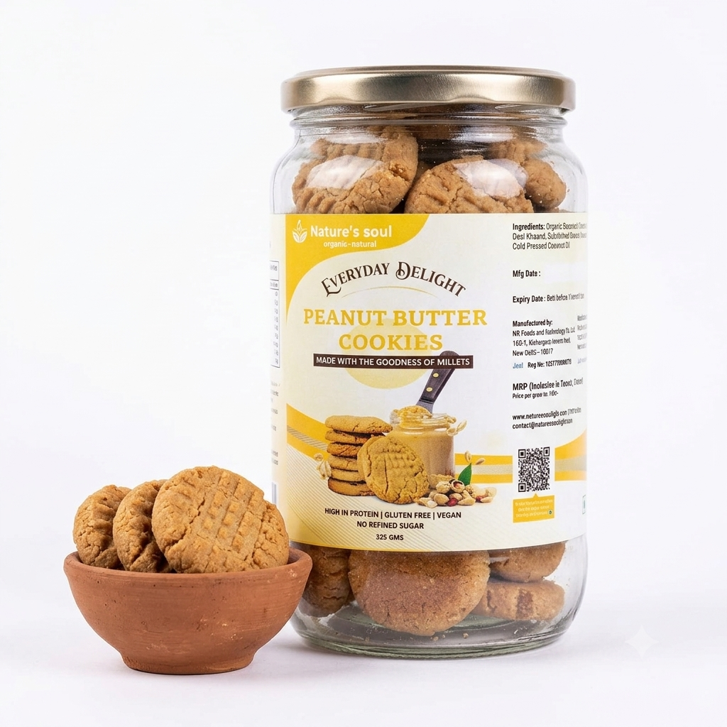 Peanut Butter Cookies | Everyday Delight – High In Protein, Vegan, Gluten Free, Refined Sugar Free, No Stabilizers, No Emulsifiers, No Artificial Flavours &amp;amp; No Preservatives – Nature’s Soul – 325gm