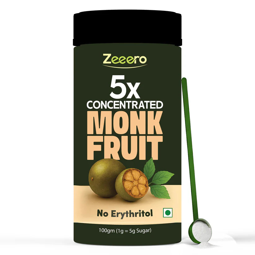 Monk Fruit 5X Sweetener with Allulose & Stevia - Sugar Free -Zero Calorie, Sugar Free - No Added Preservatives, No Artificial sweeteners -Zeeero - 100gm