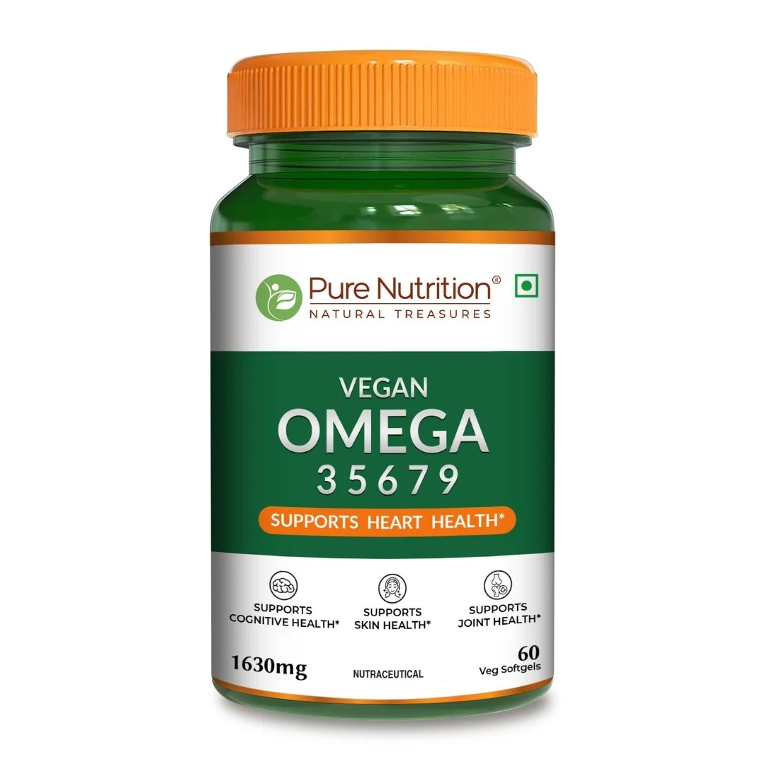 Vegan Omega | 3-5-6-7-9 (1630mg) -Essential Fatty Acid Blend- Supports Heart Health - Support Skin Health, Joint Health- Pure Nutrition - 60 Capsules