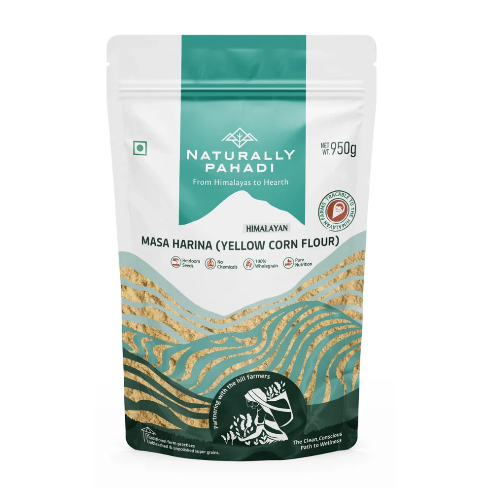 Flour | Masa Harina Nixtamalized ( Yellow Corn Flour) - Gluten-free, Diabetic-Friendly, Better Digestion- Made From Himalayan Corn - No Added Preservatives - Naturally Pahadi - 950gm