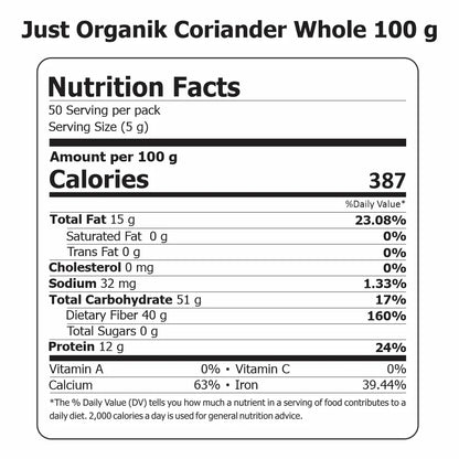 Coriander Whole - Just Organik - 250gm