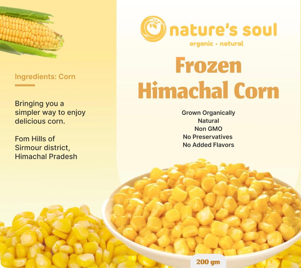 Corn | Frozen (Himachal) - Grown Organically - Natural - Non Gmo, Preservatives Free &amp;amp; No Added Flavour – Nature’s Soul – 200gm