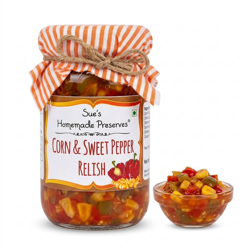 Relish | Corn &amp; Sweet Pepper Relish -No Artificial Preservatives or Colouring - Sue&