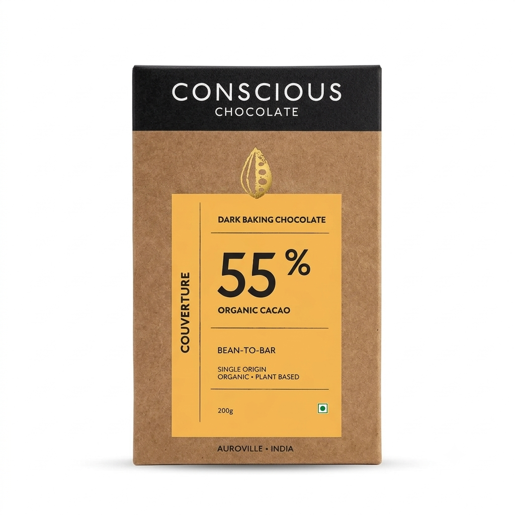 Dark Chocolate | 55% Couverture Dark Baking Chocolate – Vegan, Gluten Free &amp;amp; Soy Free – Conscious Living – 200gm