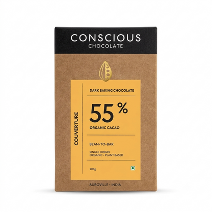 Dark Chocolate | 55% Couverture Dark Baking Chocolate – Vegan, Gluten Free &amp;amp; Soy Free – Conscious Living – 200gm