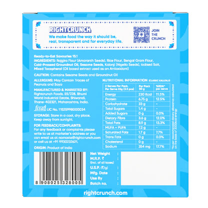 Cracker - Classic Kallonji Baked Thins - Gluten Free, Vegan-No Maida, No Palm Oil &amp; No Artificial Ingredients- Right Crunch - 50gm