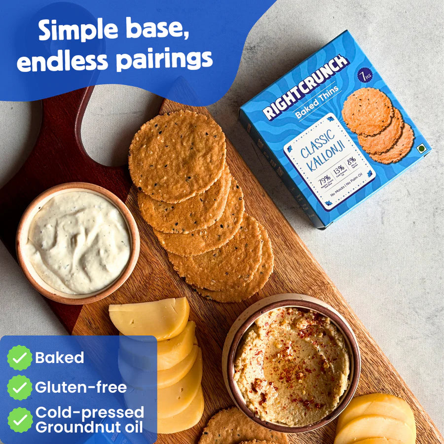Cracker - Classic Kallonji Baked Thins - Gluten Free, Vegan-No Maida, No Palm Oil &amp; No Artificial Ingredients- Right Crunch - 50gm