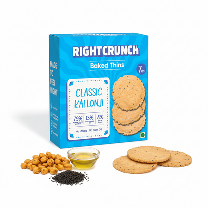 Cracker - Classic Kallonji Baked Thins - Gluten Free, Vegan-No Maida, No Palm Oil &amp; No Artificial Ingredients- Right Crunch - 50gm