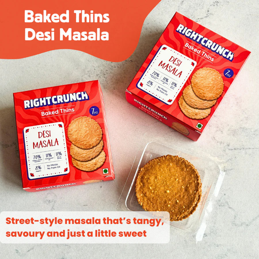Cracker | Desi Masala Baked Thins - Gluten Free, Vegan-No Maida, No Palm Oil &amp; No Artificial Ingredients- Right Crunch - 50gm