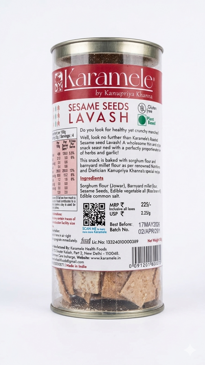 Crackers | Sesame Seeds Lavash - Roasted Sesame Seeds– Vegan, Plant Based , Gluten Free – Karamele – 100gm
