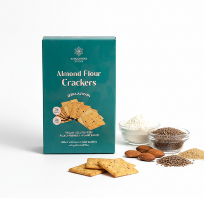 Crackers | Almond Flour Crackers (Jeera Ajwain) - Grain Free - Vegan, Gluten Free, Sugar Free &amp;amp; Dairy Free - Atmosphere - 120gm
