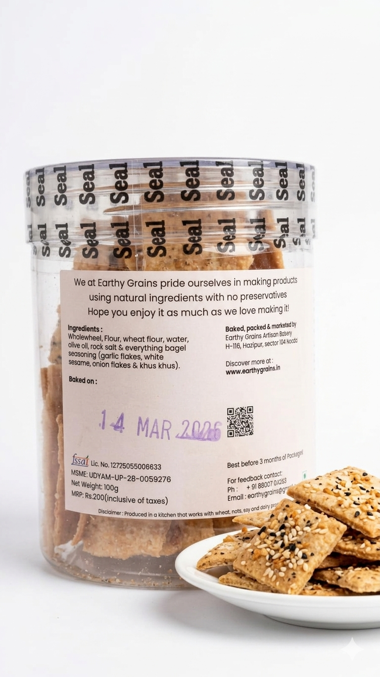 Crackers | Everything Bagel Seasoning- Guilt Free Indulgence-Handmade Small Batches- No Preservatives- Earthy Grains - 100gm