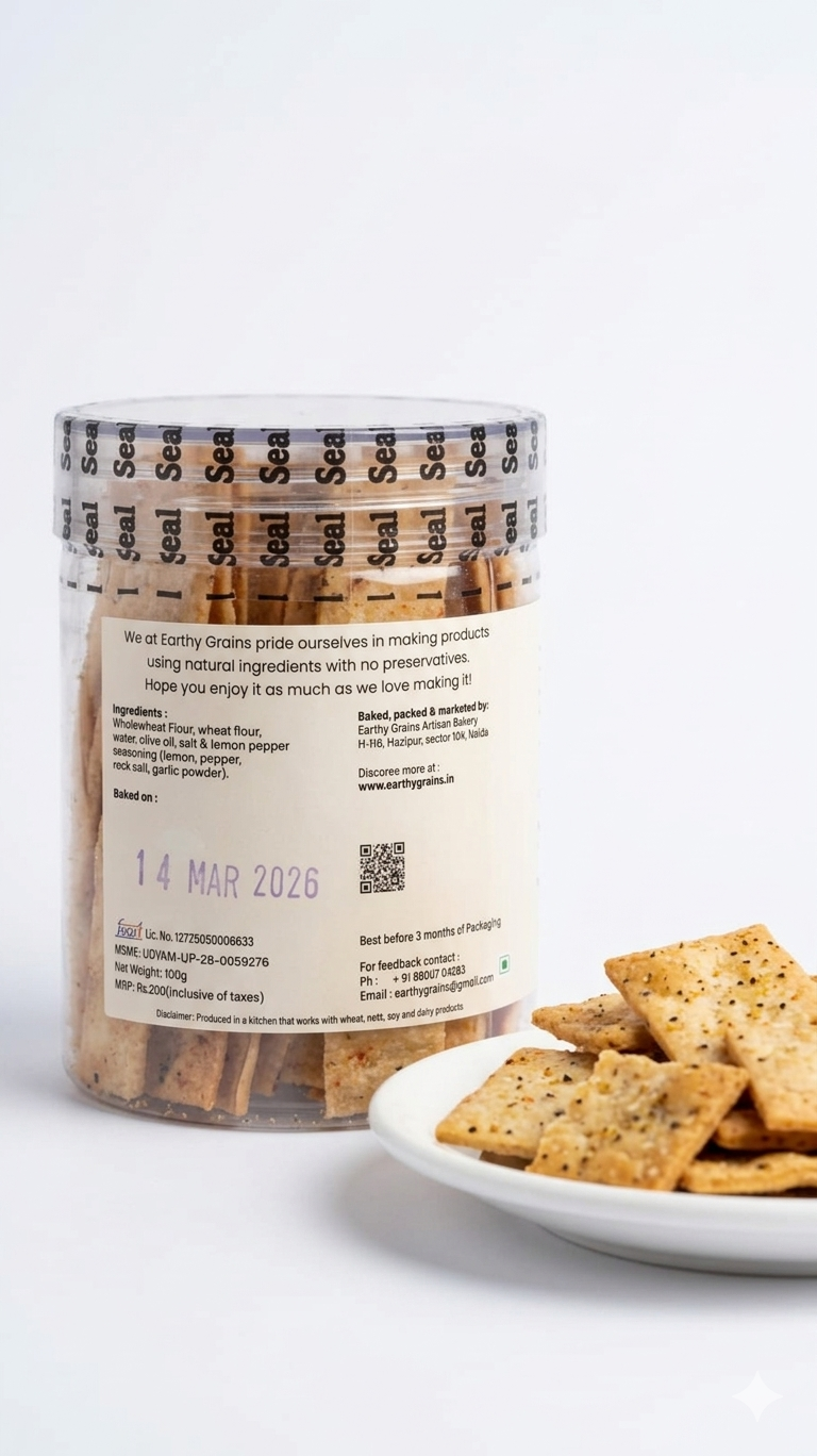 Crackers | Lemon Pepper Seasoning - Guilt Free Indulgence- No Preservatives- Earthy Grains - 100gm