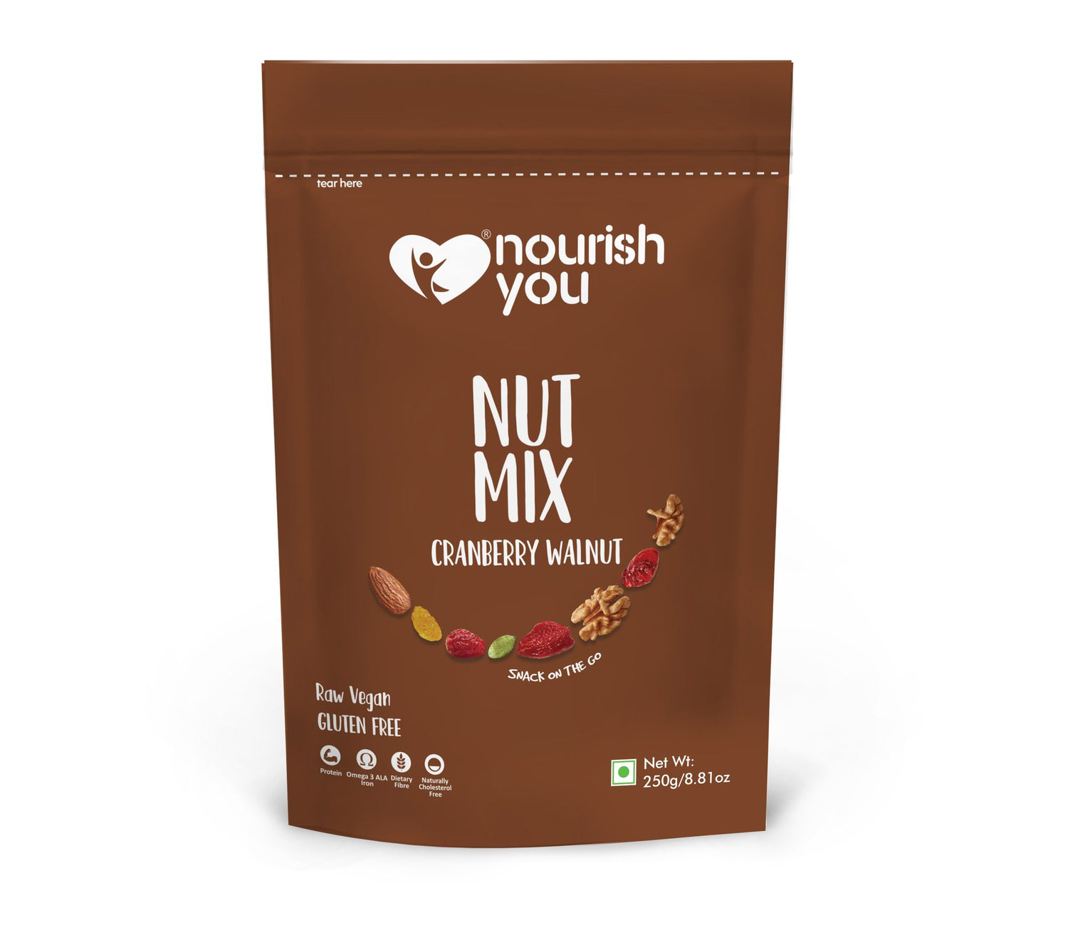 Cranberry Walnut Nut Mix – Vegan, Gluten Free, Good Source Of Protein, Omega – 3 Ala Iron, Dietary Fibre &amp; Cholesterol Free - Nourish You – 250gm