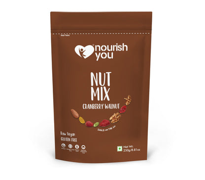 Cranberry Walnut Nut Mix – Vegan, Gluten Free, Good Source Of Protein, Omega – 3 Ala Iron, Dietary Fibre &amp; Cholesterol Free - Nourish You – 250gm