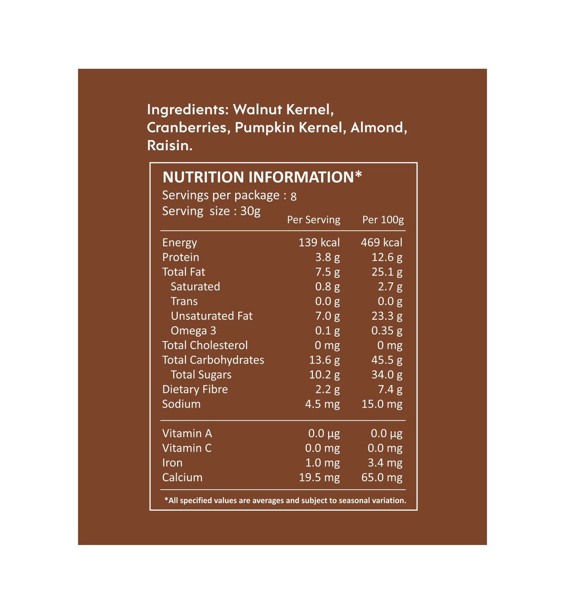 Cranberry Walnut Nut Mix – Vegan, Gluten Free, Good Source Of Protein, Omega – 3 Ala Iron, Dietary Fibre &amp; Cholesterol Free - Nourish You – 250gm