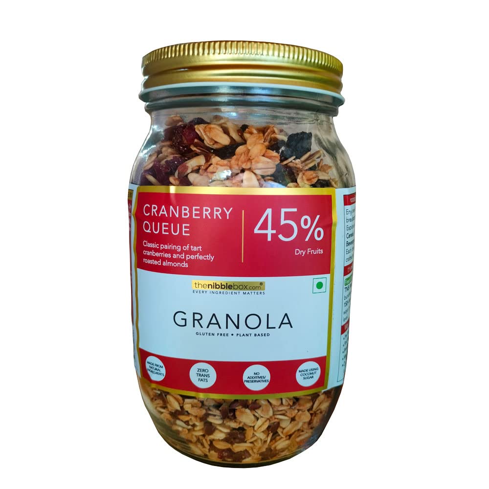 Granola | Cranberry Queue Granola - 45% Dry Fruit - Vegan &amp; Gluten Free - The Nibble Box - 500gm