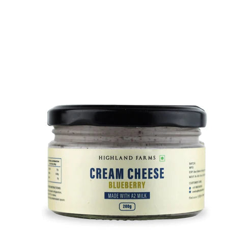 Cream Cheese | Blueberry (Made From A2 Milk) – Natural – Free Range – No Added Sugar &amp;amp; Preservatives Free – Highland Farms – 200gm