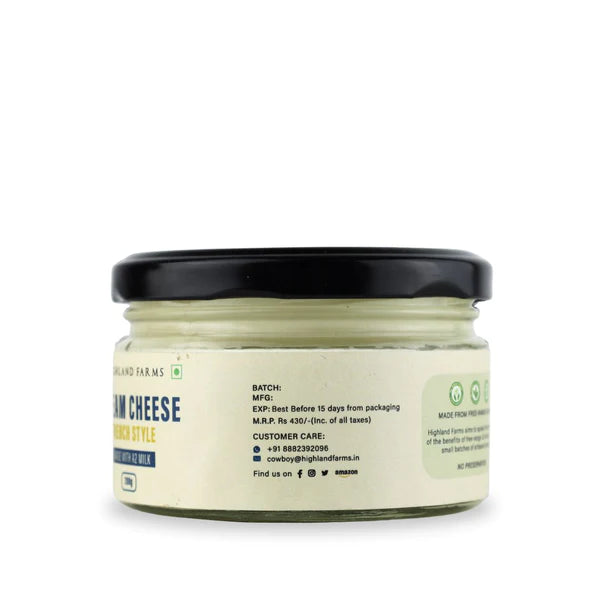 Cream Cheese | French Style (Made With A2 Milk) - Natural - Free Range - No Added Sugar &amp;amp; Preservatives Free - Highland Farms - 200gm