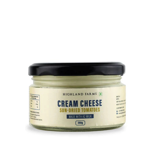 Cream Cheese | Sun Dried Tomatoes (Made From A2 Milk) - Natural – Free Range - No Added Sugar &amp;amp; Preservatives Free – Highland Farms – 200gm