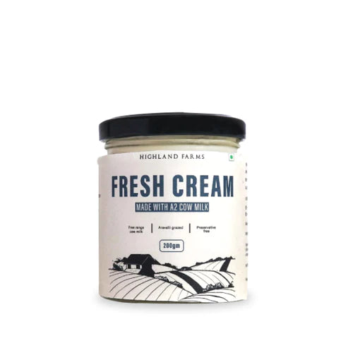 Cream | Fresh (Made With A2 Cow Milk) - Free Range Cow Milk - Preservatives Free - Highland Farms - 200gm