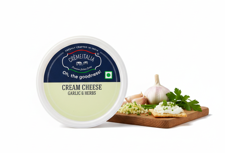 Cream Cheese | Garlic and Herb Cream Cheese - Pasteurized - Premium Italian Dairy - Cremeitalia – 150gm